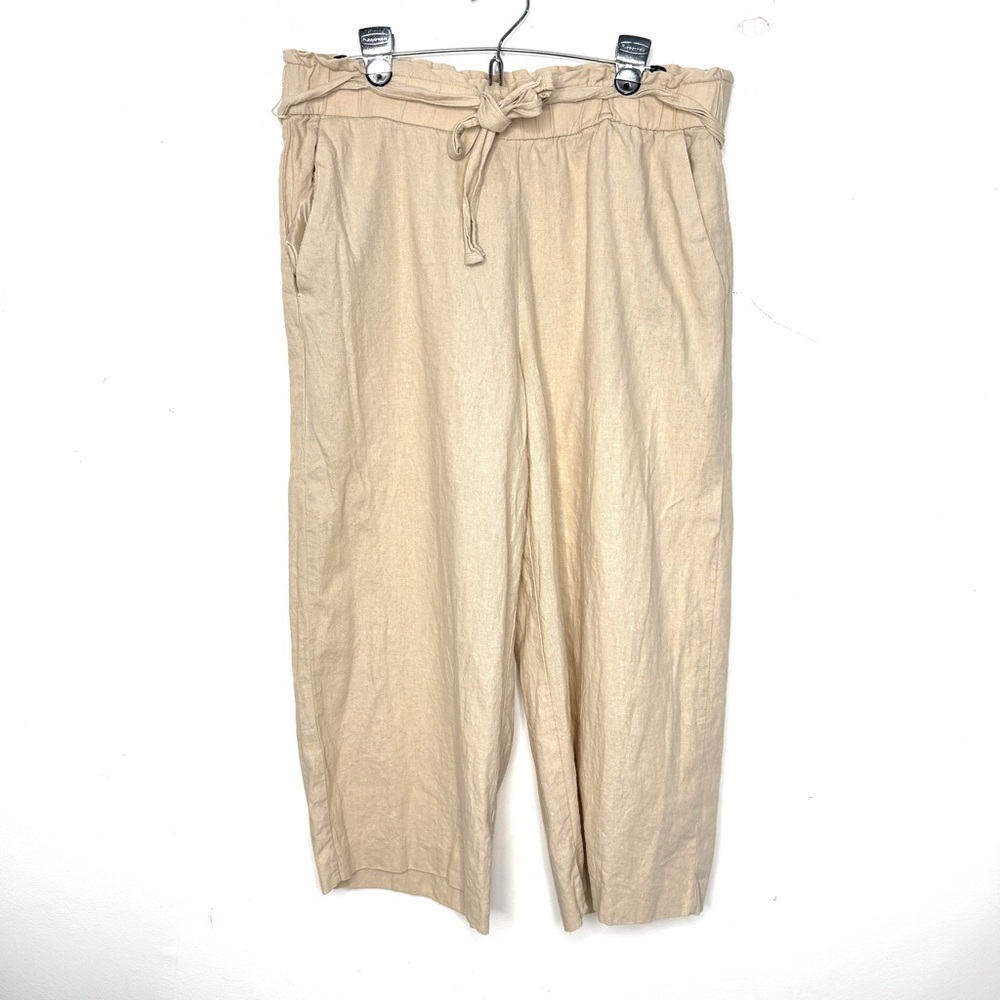 Land n Sea Linen Wide Leg Pants Size Large Cropped Coastal Grandma Chic